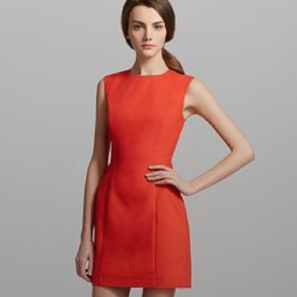 French Connection Dress Women's 2 Orange Sheath Fit Flare Sleeveless Polyester